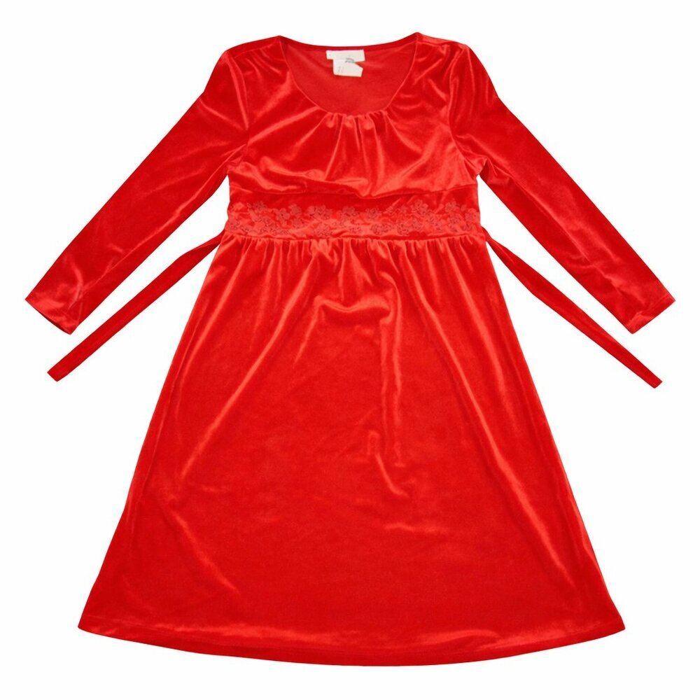 Rare Editions Girls' Red Velvet Long Sleeve Dress 7 Holiday & Special Occasion,